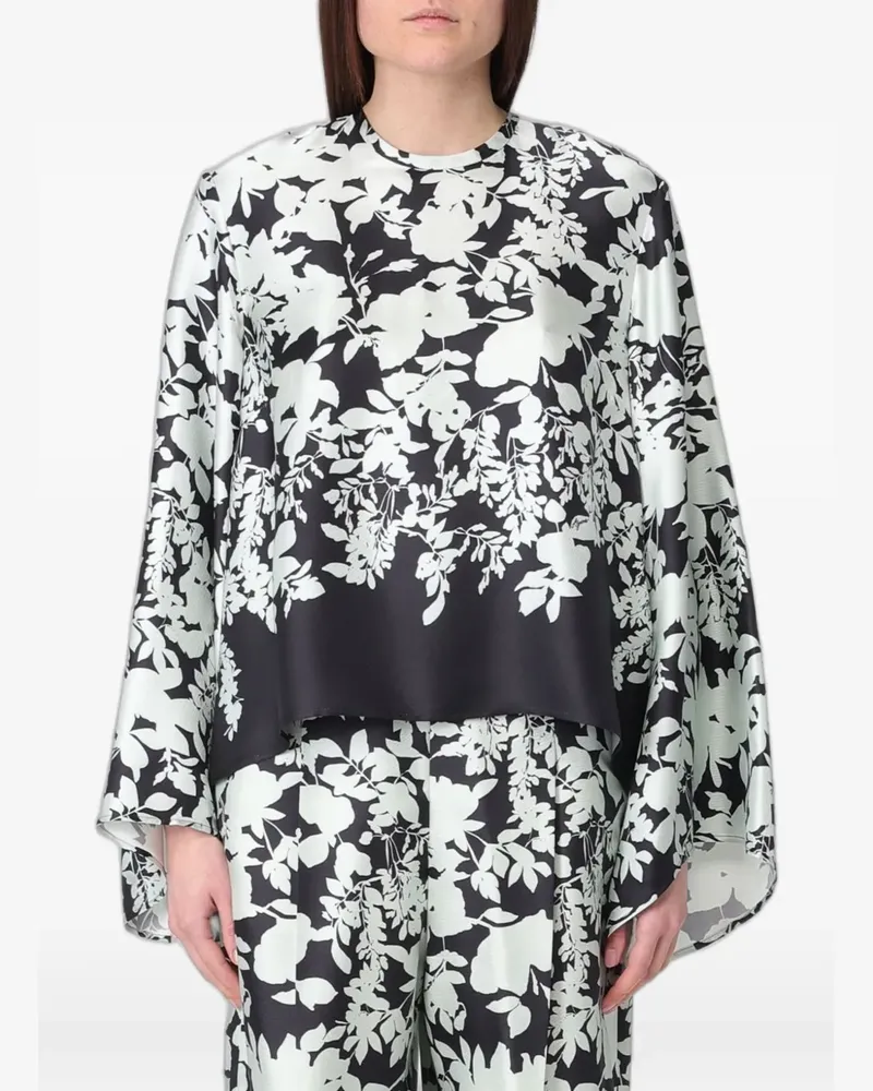 AGNONA floral-print silk blouse - Schwarz Schwarz