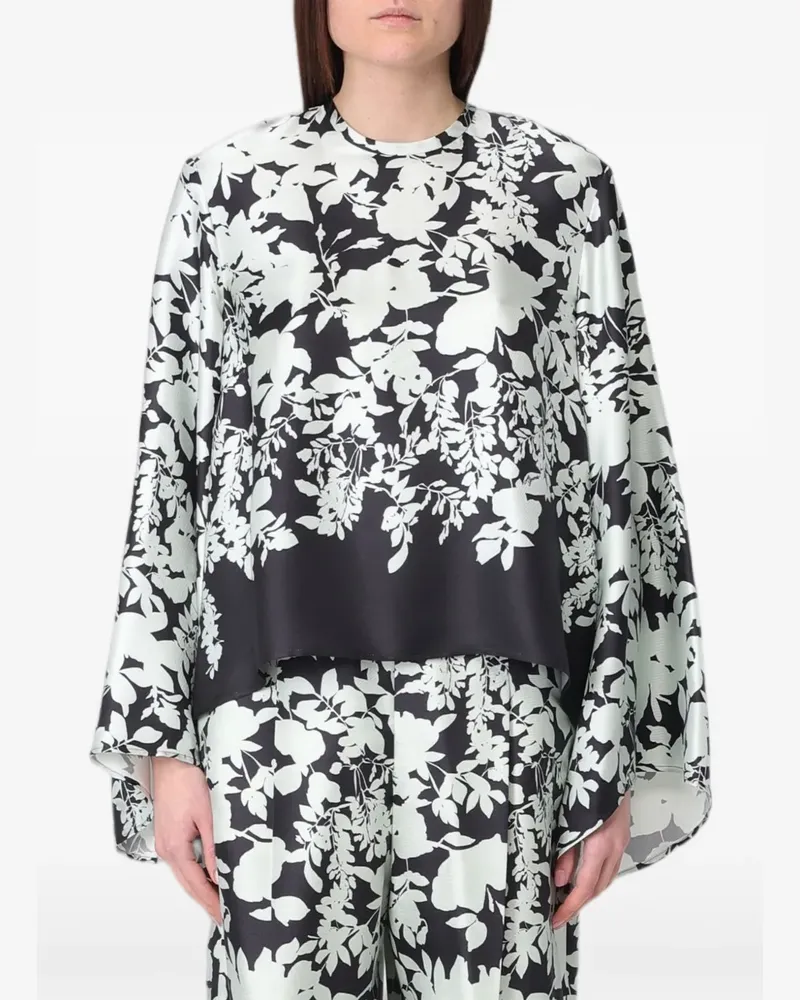 AGNONA Seidenbluse mit Blumenprint - Schwarz Schwarz
