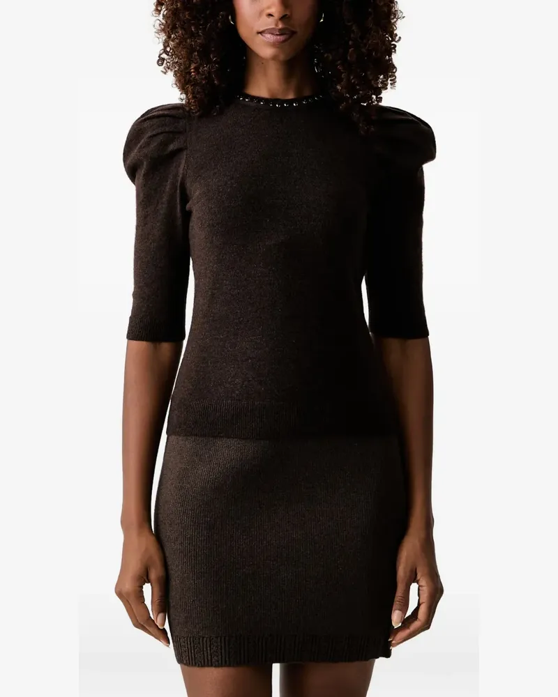 Twin-Set Puffärmel-Pullover mit Perlenverzierung - Braun Braun