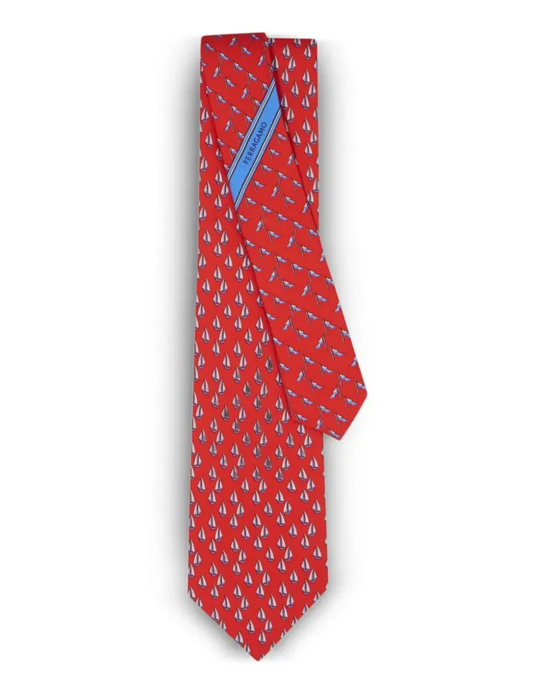 Ferragamo Seidenkrawatte mit Marine-Print - Rot Rot