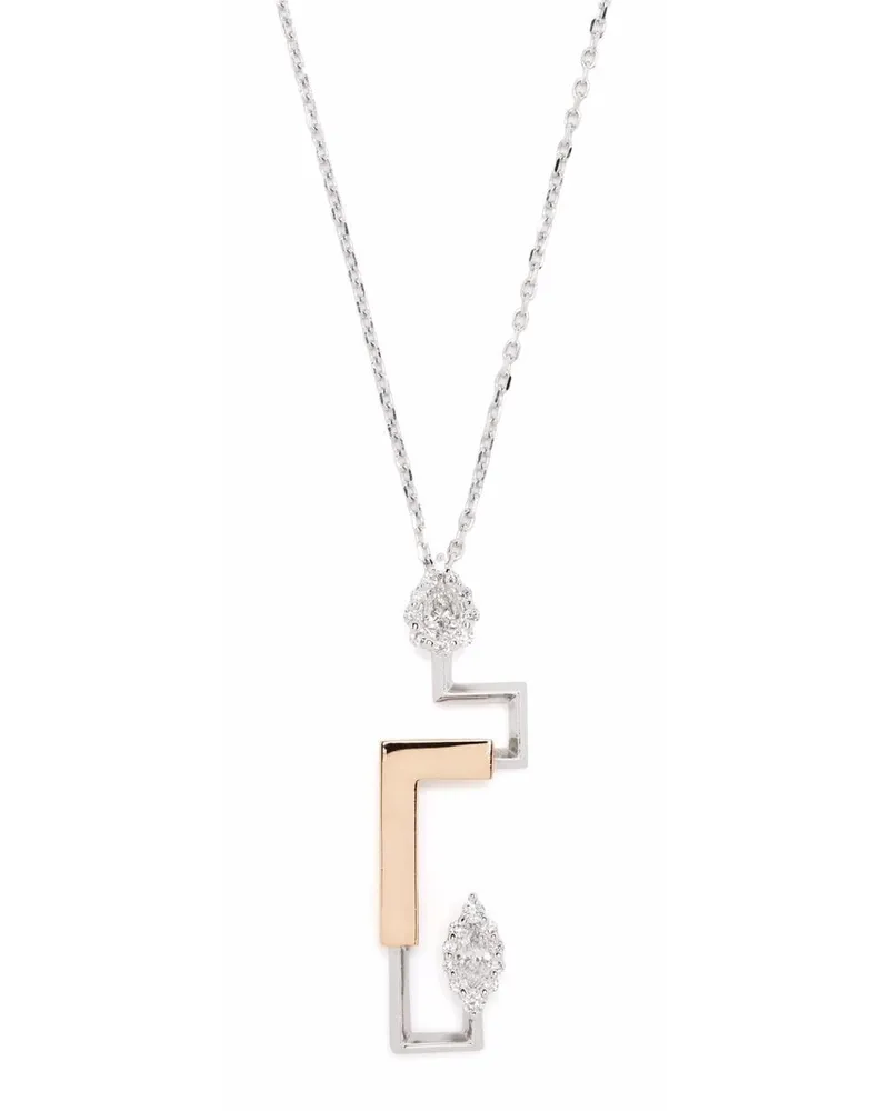 YEPREM 18kt Goldhalskette mit Diamantanhänger - Silber Silber