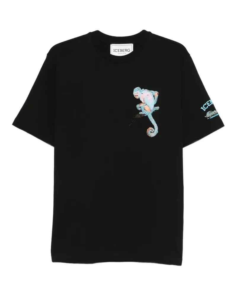 Iceberg T-Shirt mit Affenstickerei - Schwarz Schwarz