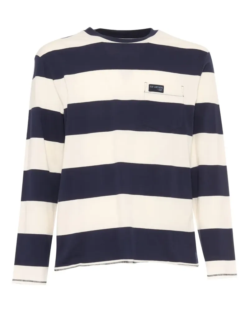 Fay Gestreiftes T-Shirt mit Tasche - Blau Blau