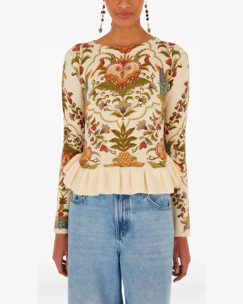 FARM Rio Gerüschter Majestic Hearts Pullover - Nude Nude