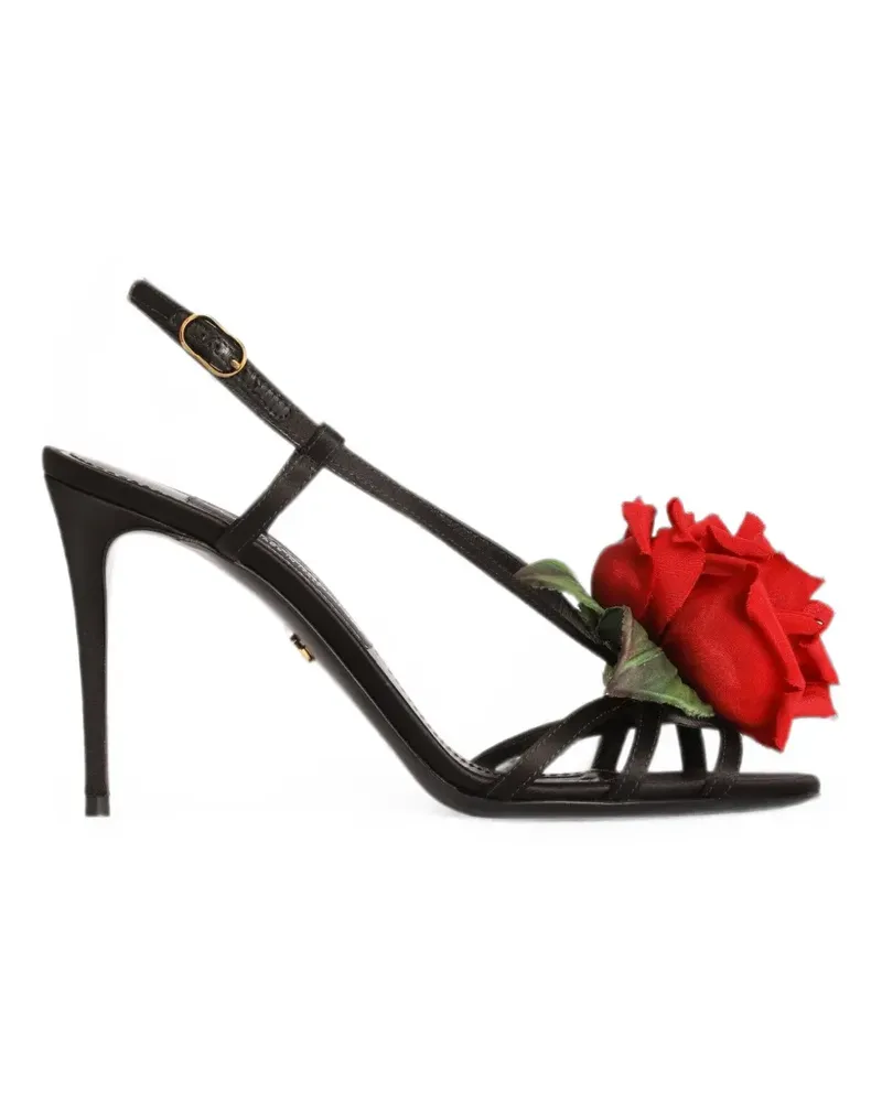 Dolce & Gabbana Sandalen aus Satin mit Blumen - Schwarz Schwarz