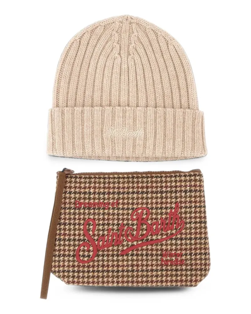 MC2 Saint Barth Set aus Beanie und Tasche mit Hahnentrittmuster - Nude Nude
