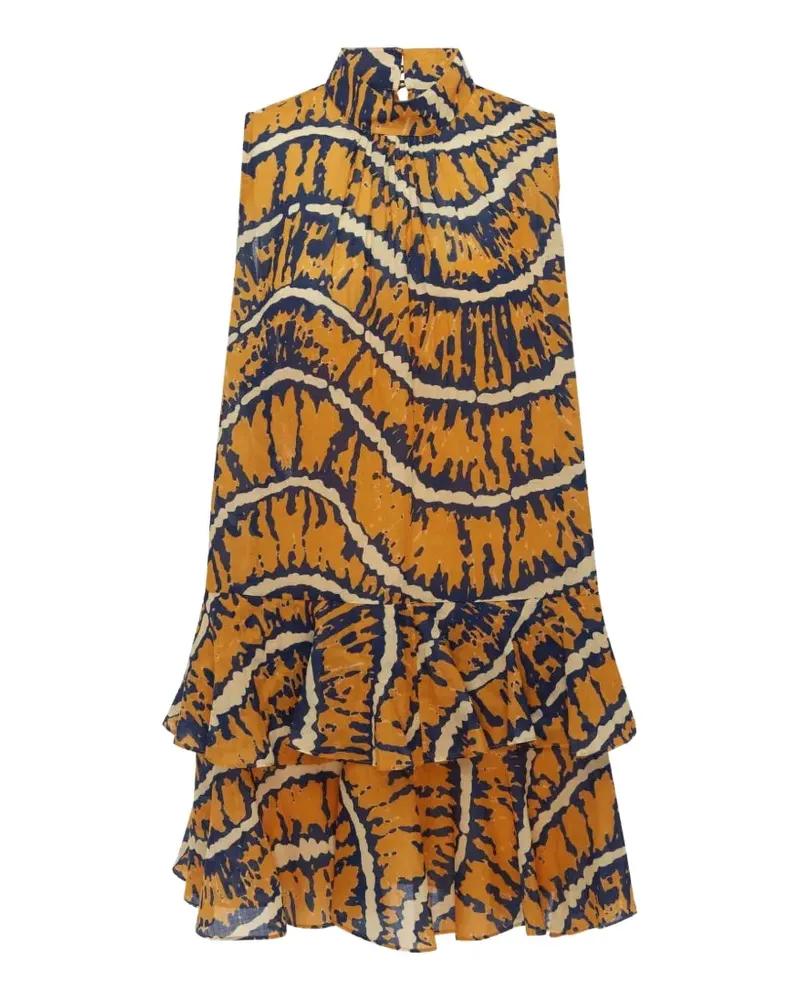 ALEMAIS tiered-ruffle abstract-print mini dress - Orange Orange