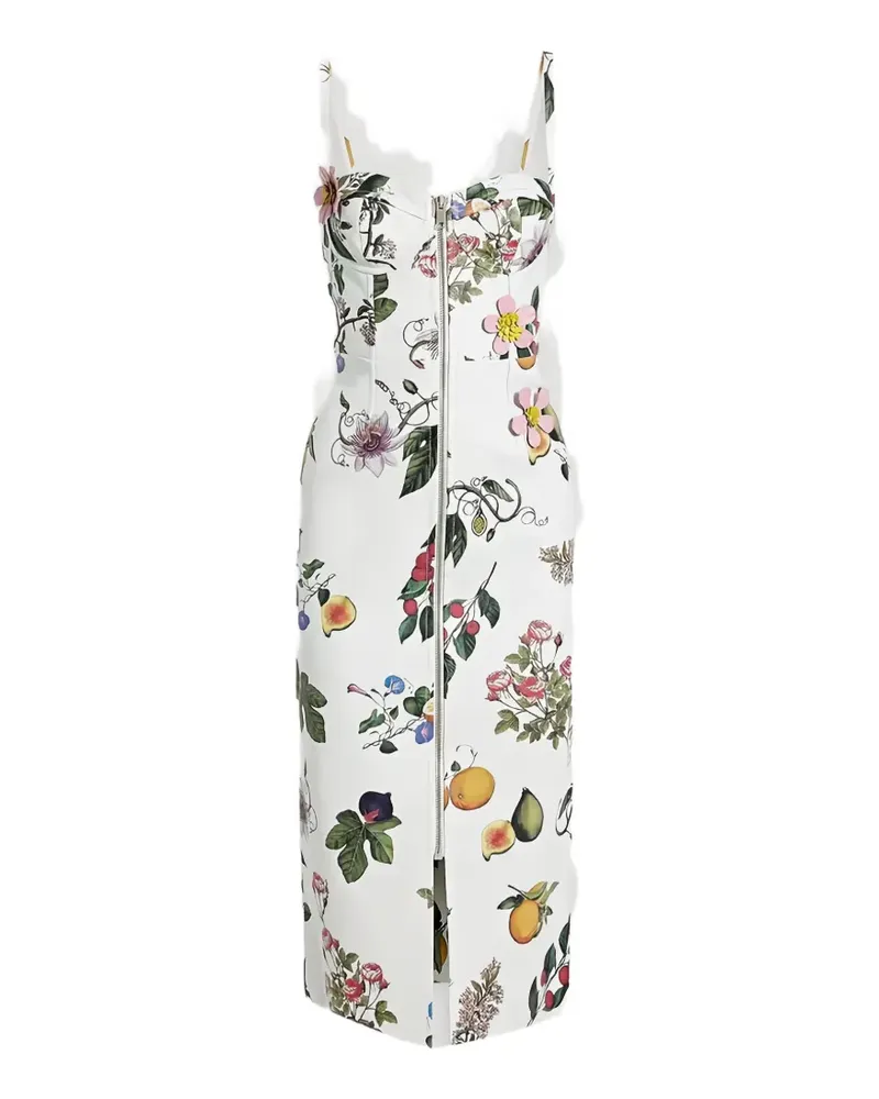 Oscar de la Renta floral-appliqué printed leather midi dress - Weiß Weiß