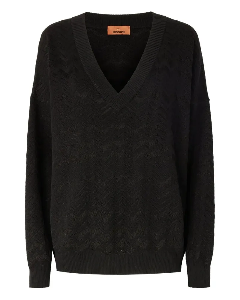 Missoni V-Ausschnitt-Pullover mit Zickzackmuster - Schwarz Schwarz
