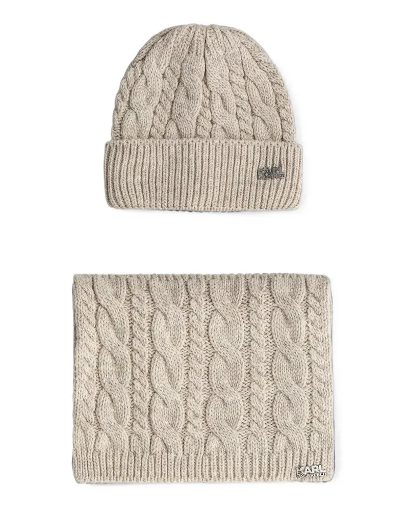 Karl Lagerfeld Set aus Beanie und Schal mit Logo-Schild - Nude Nude