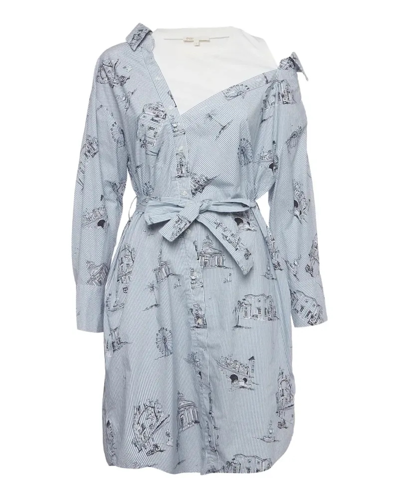 Maje Midi-Hemdkleid aus Popeline mit Paris-Print - Weiß Weiß