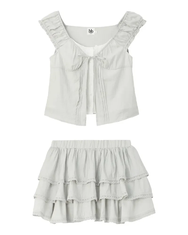 b+ab ruffled tiered blouse and mini skirt set - Grau Grau