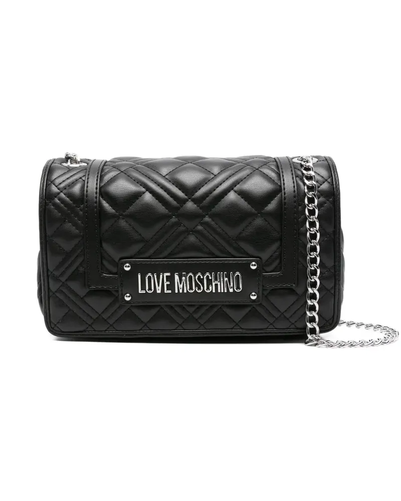Moschino Mittelgroße Umhängetasche mit Logo-Schild - Schwarz Schwarz