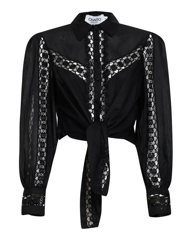 Charo Ruiz Ibiza lace-detail cropped shirt - Schwarz Schwarz