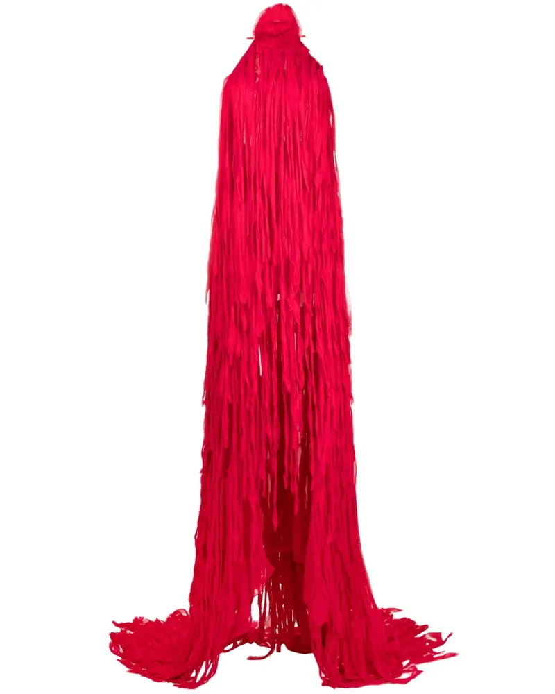 Blumarine Langes Neckholder-Kleid mit Fransen - Rot Rot
