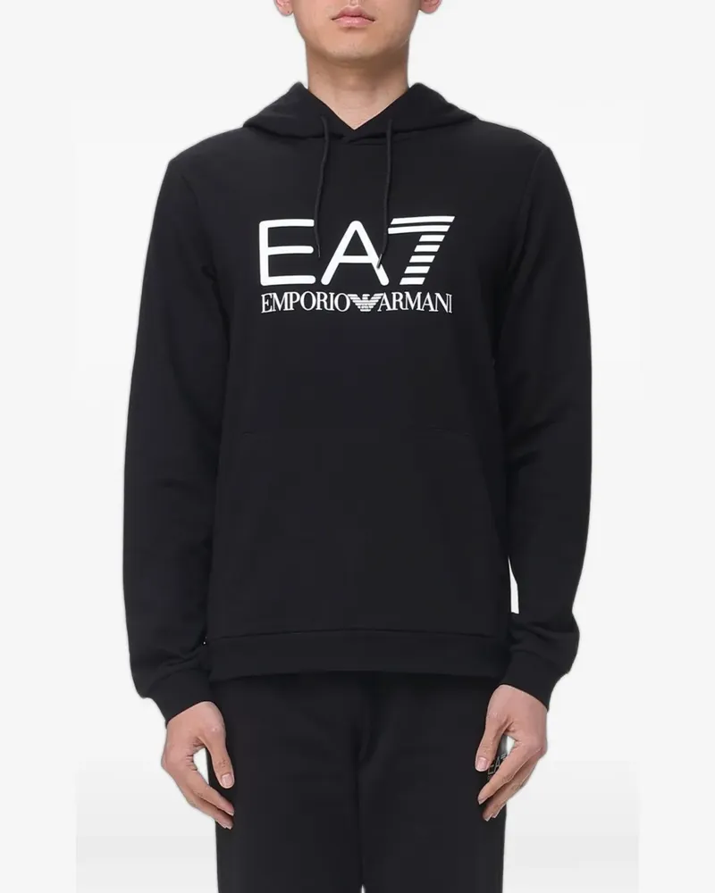 EA7 logo-print cotton hoodie - Schwarz Schwarz