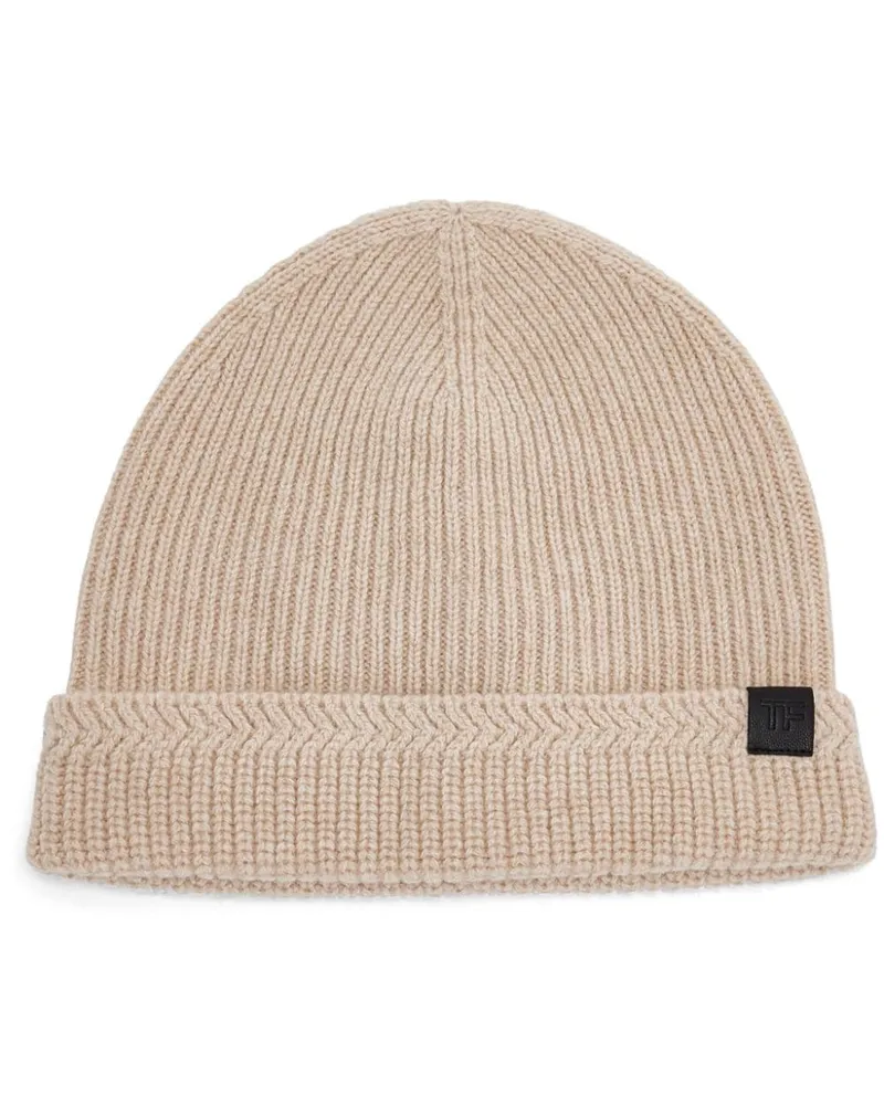 Tom Ford Gerippte Beanie mit Logo-Patch - Nude Nude