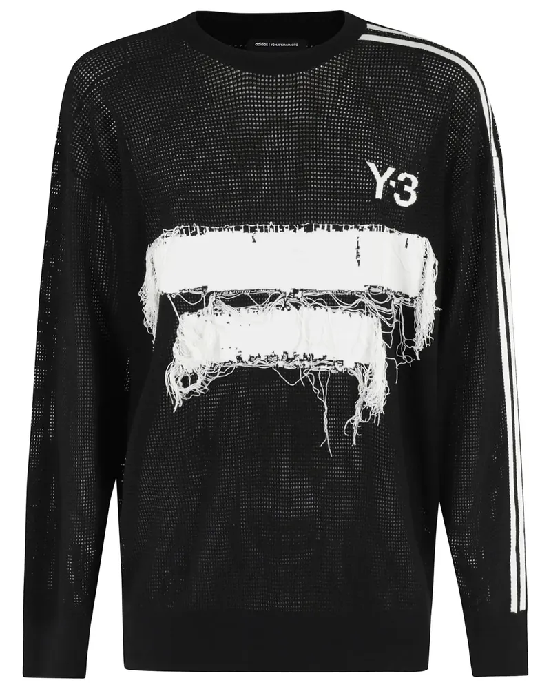 Y-3 Ausgefranstes Sweatshirt mit Patch - Schwarz Schwarz
