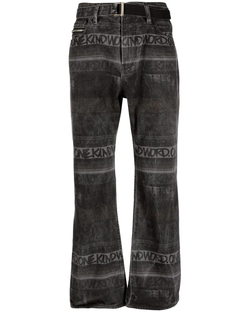 Sacai Jeans mit Logo-Muster - Schwarz Schwarz