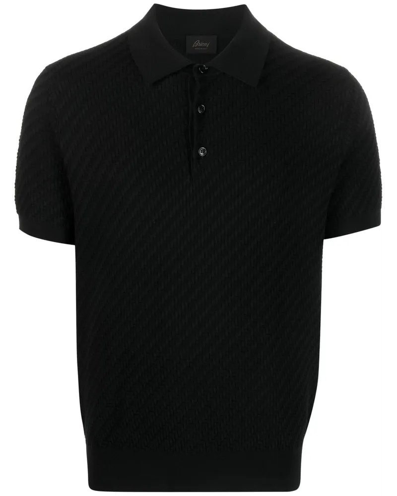 Brioni Poloshirt mit Waffelstrick-Muster - Schwarz Schwarz