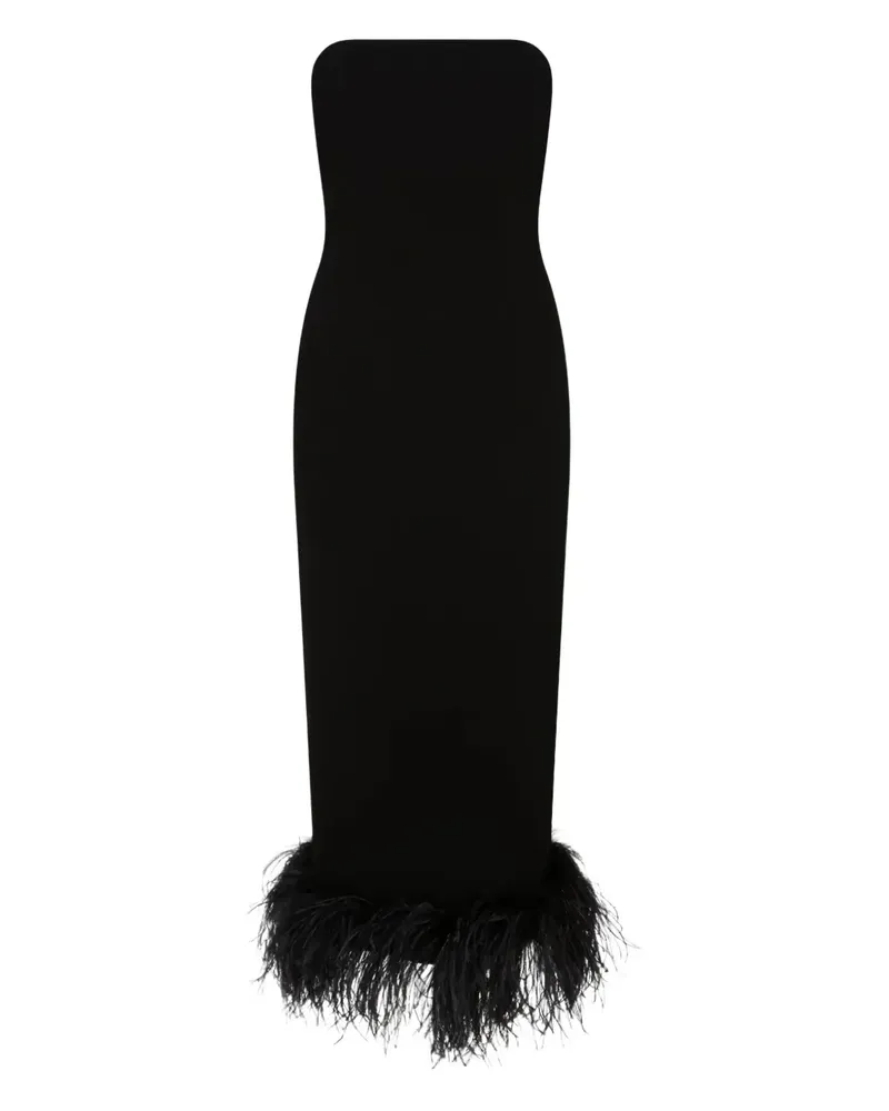 16ARLINGTON Minelli feather-trim midi dress - Schwarz Schwarz