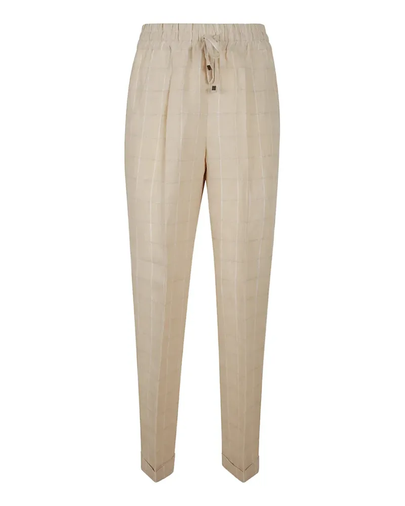 Kiton check-pattern drawstring trousers - Nude Nude