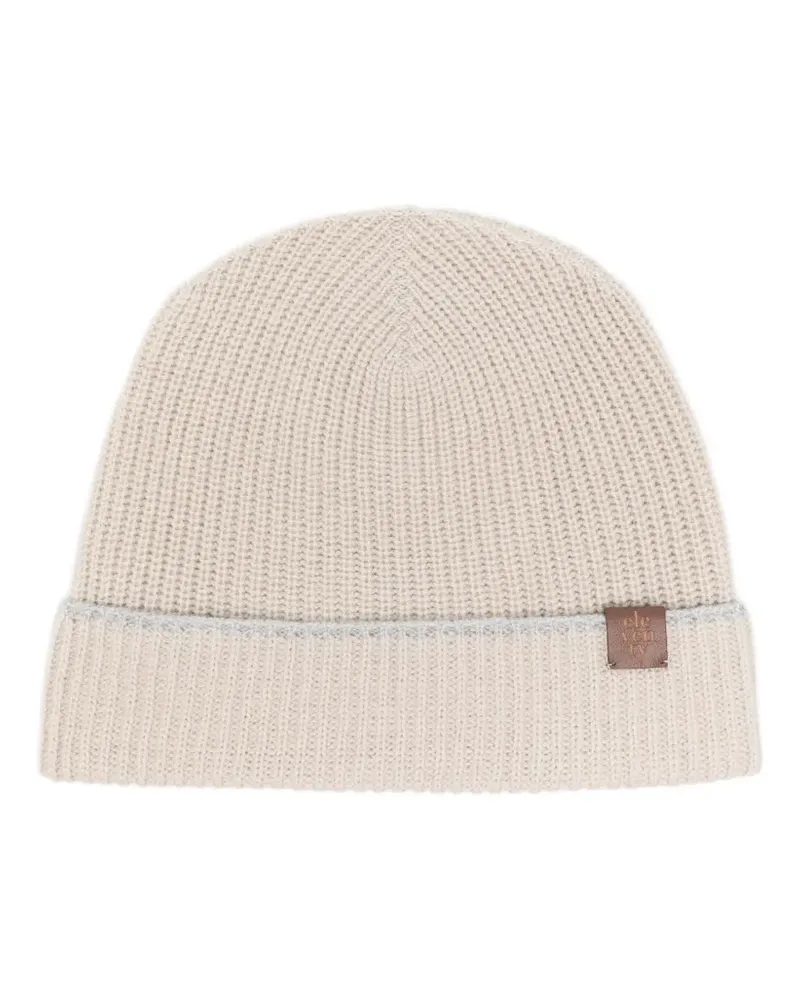 Eleventy Gerippte Beanie mit Logo-Patch - Nude Nude