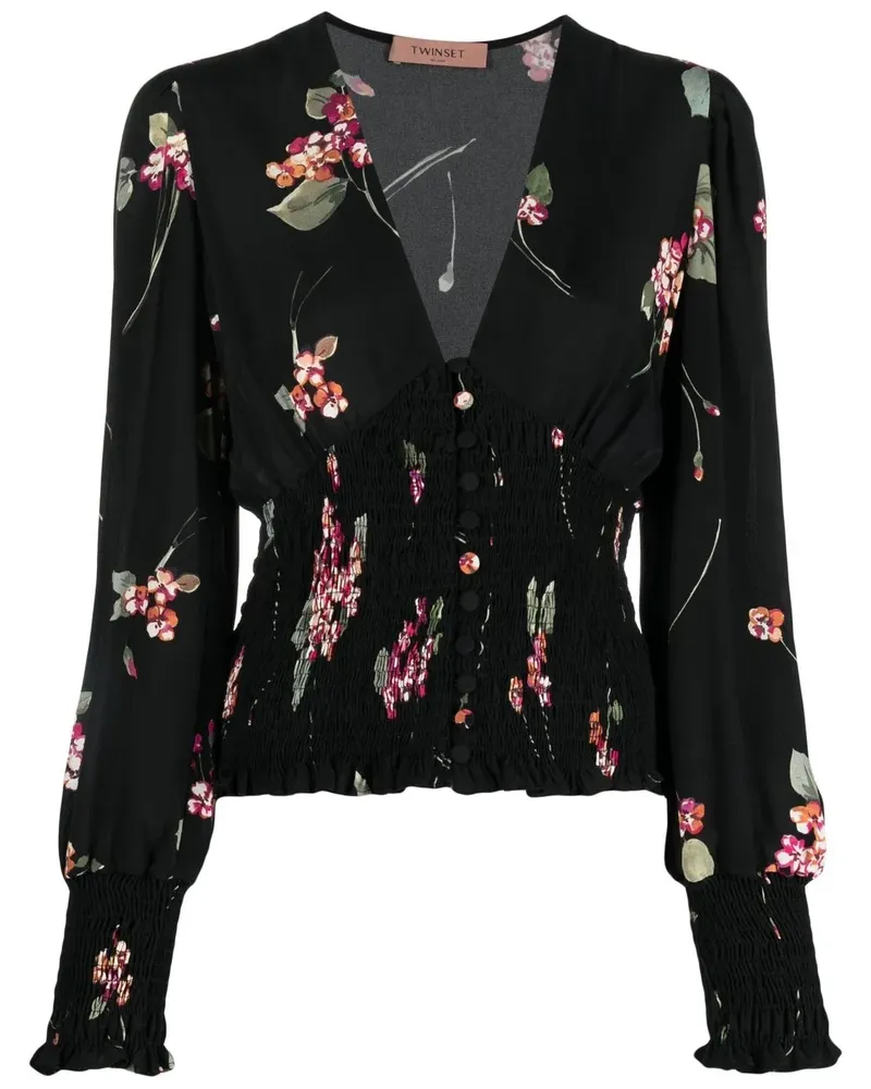Twin-Set Bluse mit Blumenmuster - Schwarz Schwarz