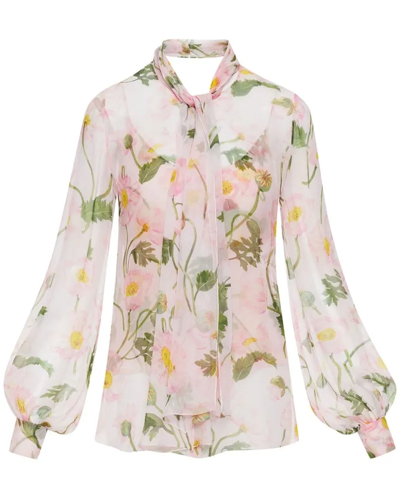 Oscar de la Renta Seidenhemd mit Mohn-Print - Rosa Rosa