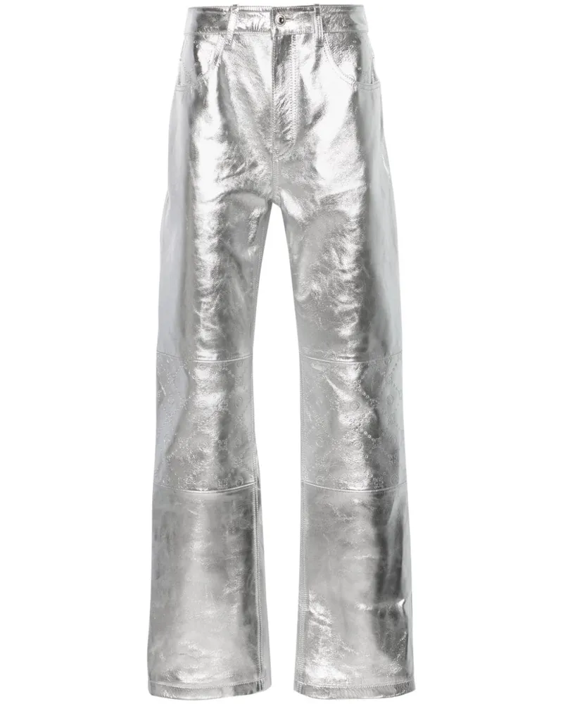 Marine Serre Lederhose mit Sichelmond-Prägung - Silber Silber