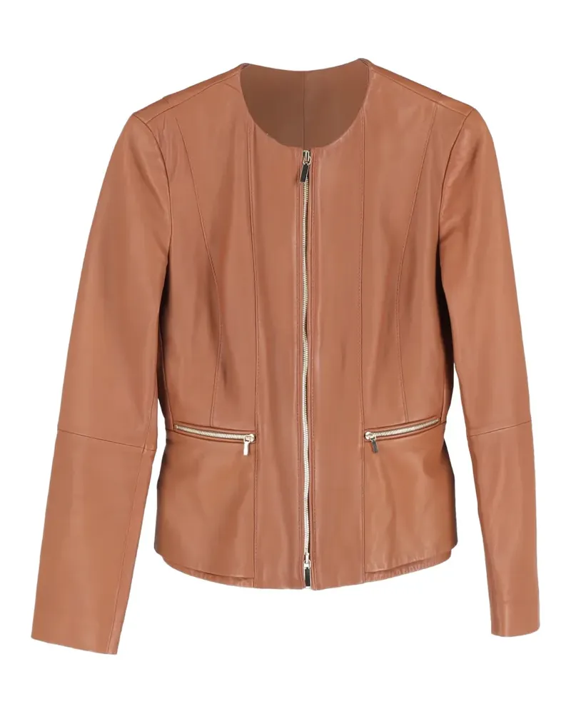 HUGO BOSS zip-up leather jacket - Braun Braun