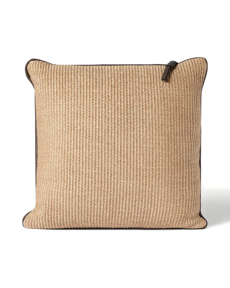 Brunello Cucinelli Kissen aus Techno-Baumwolle mit Raffiabast-Effekt und Lederpaspel - Nude Nude