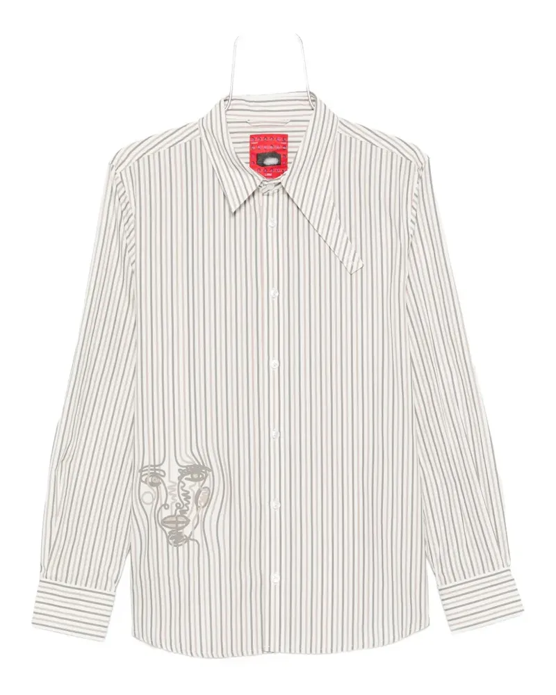 KidSuper stripe-pattern face-embroidered shirt - Weiß Weiß
