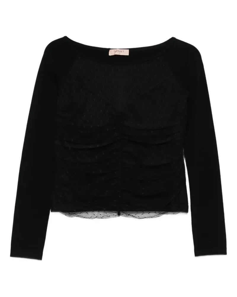 Twin-Set Geraffte Bluse mit Punkten - Schwarz Schwarz