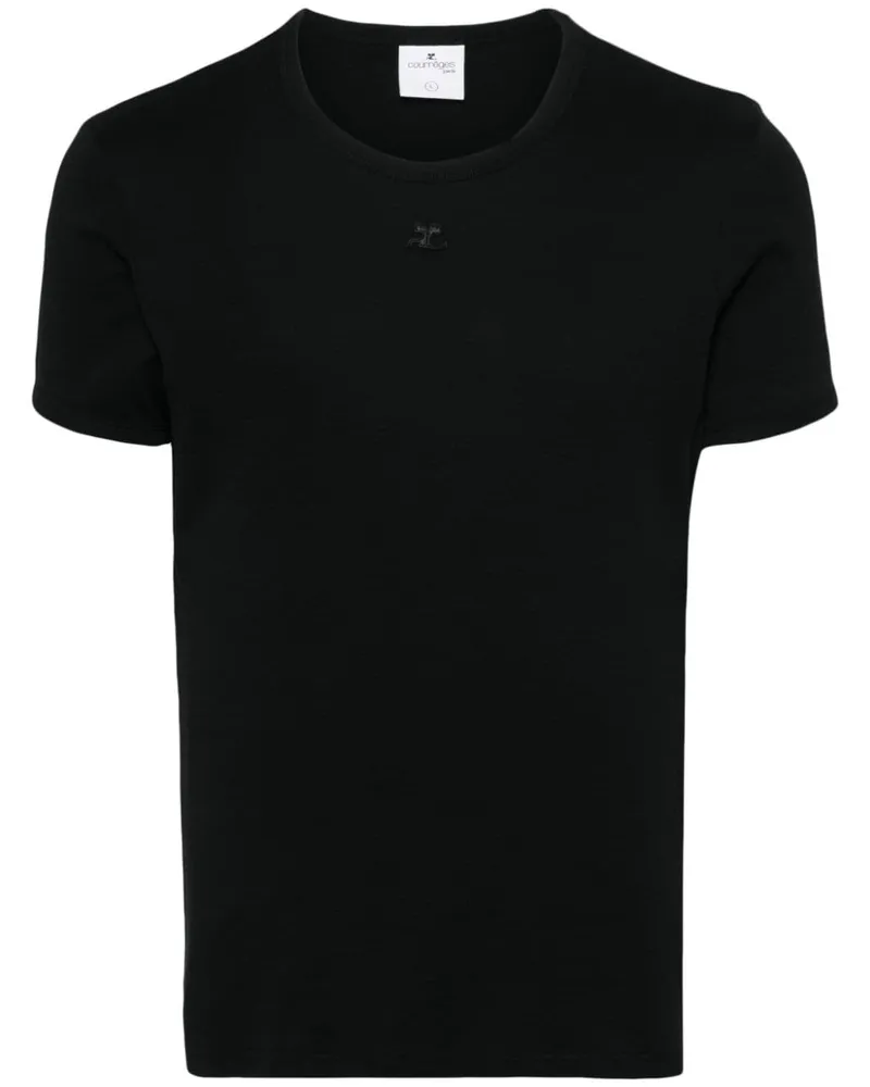 Courrèges T-Shirt mit Logo-Applikation - Schwarz Schwarz