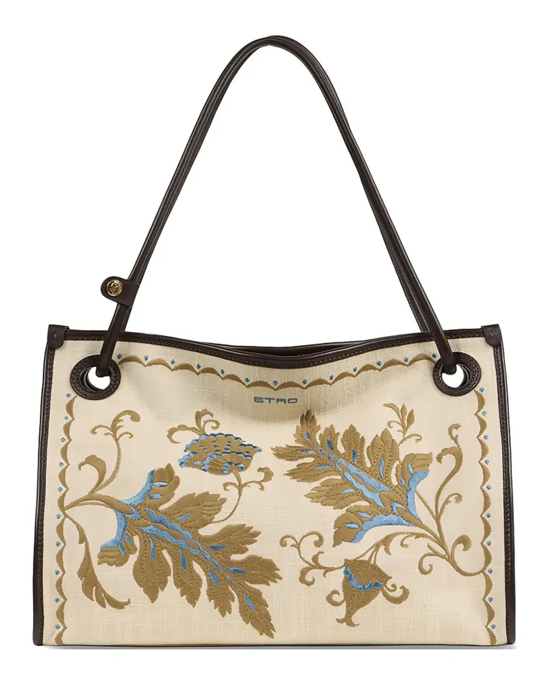 Etro Eyes floral-embroidered leather-trimmed tote bag - Nude Nude