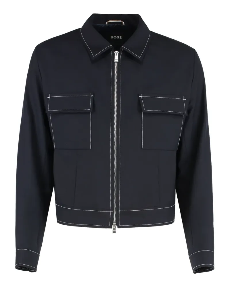 HUGO BOSS Jacke mit Klappentasche und Kontrastnähten - Blau Blau