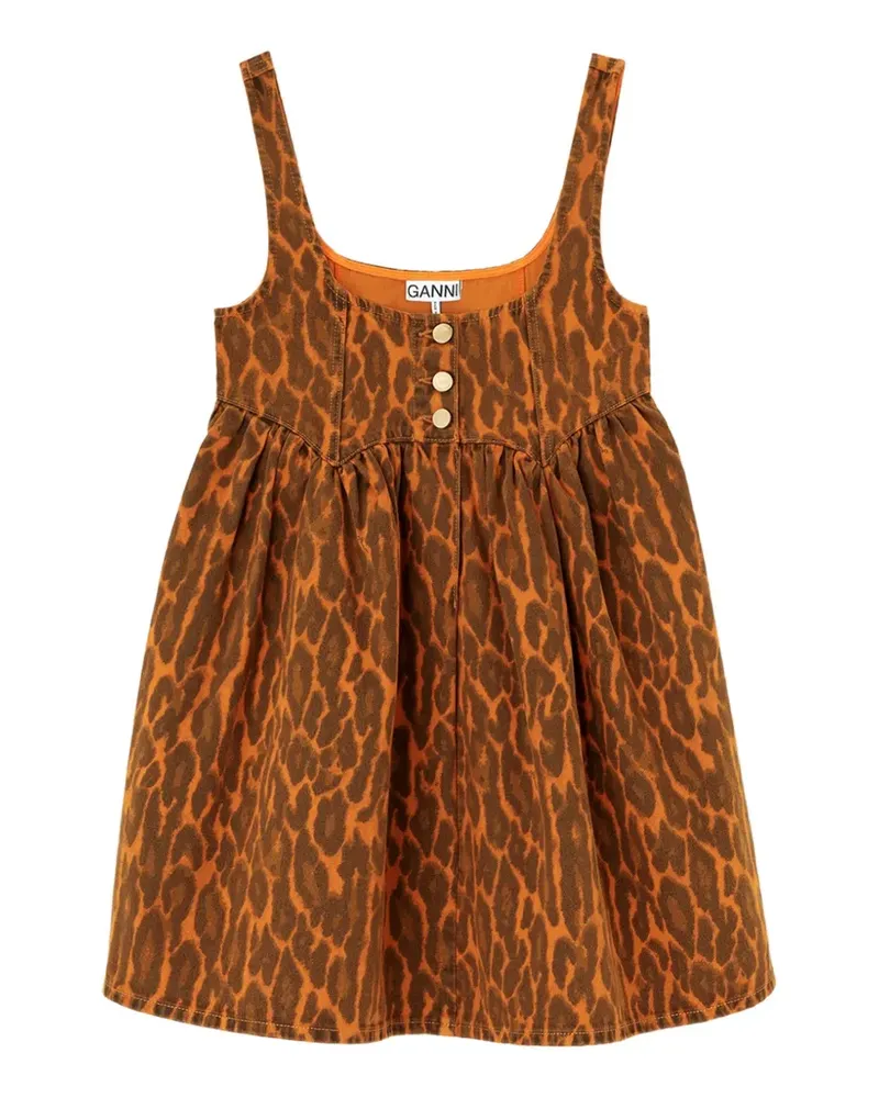 Ganni Jeanskleid mit Leopardenprint - Orange Orange