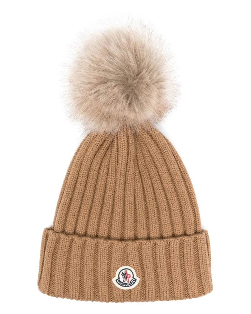 Moncler Beanie mit Bommel - Braun Braun