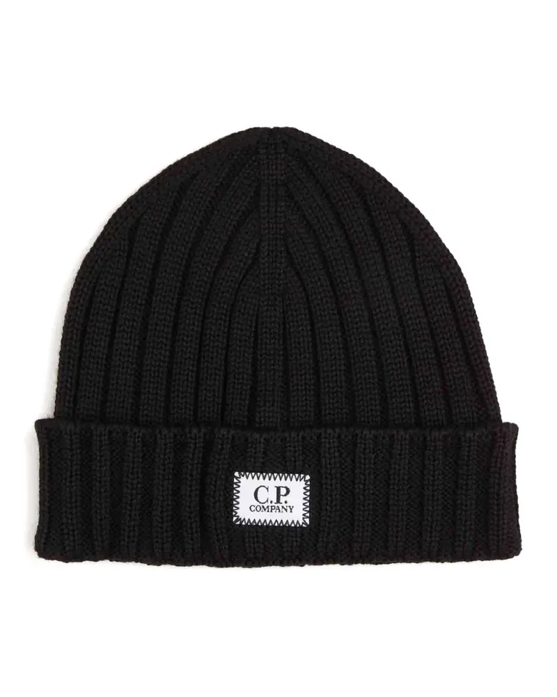 C.P. Company ribbed logo beanie hat - Schwarz Schwarz