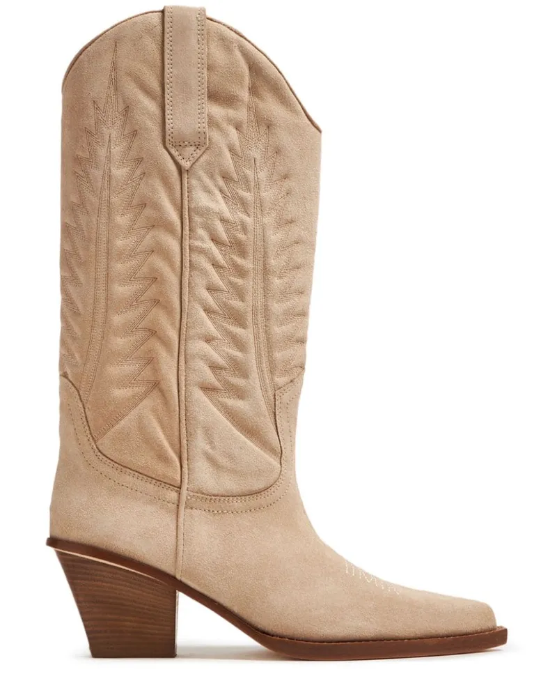 Paris Texas Wildlederstiefel mit Stickerei 70mm Nude