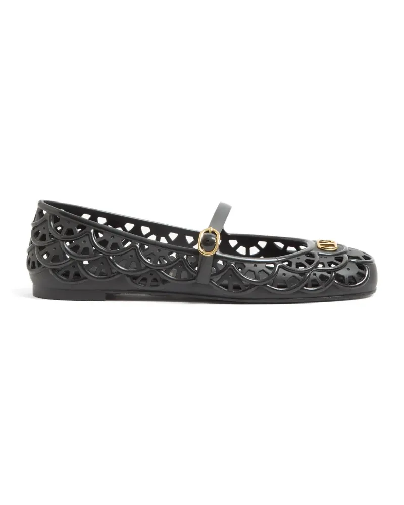 Valentino Garavani Ondette rubber ballerina with scallop pattern 05mm - Schwarz Schwarz