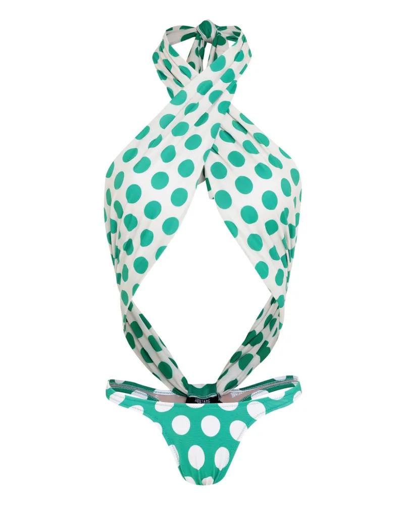 Amir Slama Badeanzug mit Polka Dots - Grün Grün
