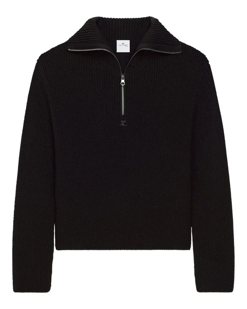 Courrèges Gerippter Strickpullover mit Reißverschluss - Schwarz Schwarz