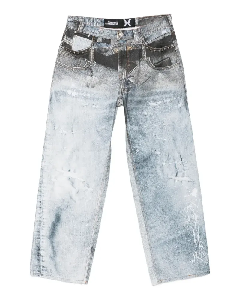 John Richmond trompe l'oeil paint-splatter trousers - Blau Blau