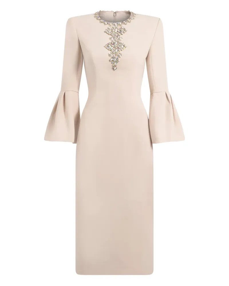 Jenny Packham Margoni front-embellished bell-sleeve midi dress - Nude Nude