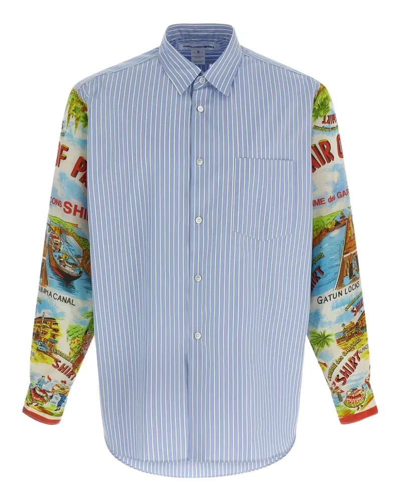 Comme des Garçons striped patterned-sleeve shirt - Blau Blau