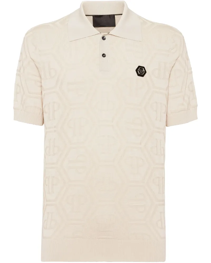 Philipp Plein Poloshirt mit Jacquard-Monogramm - Nude Nude