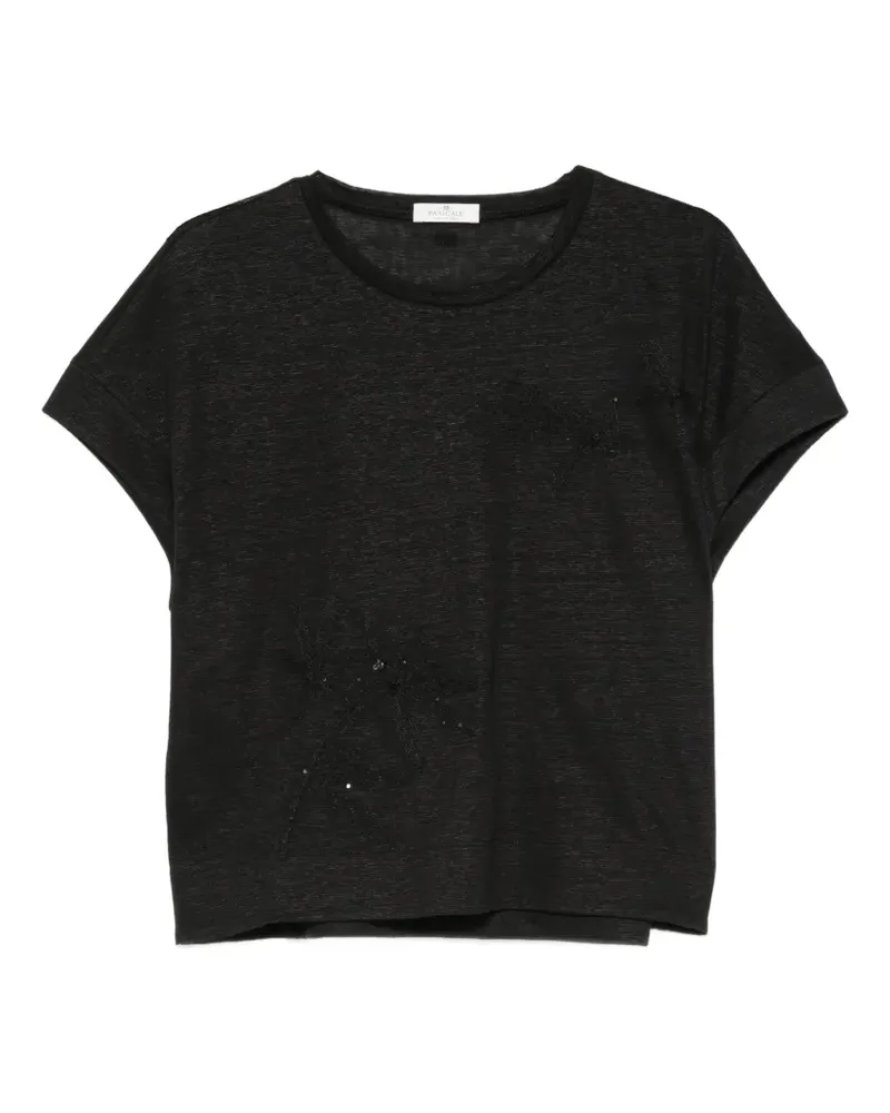 PANICALE Cashmere sequin-embellished floral-embroidered T-shirt - Schwarz Schwarz