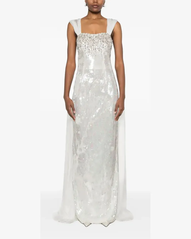 Dina Melwani Crystal-Embellished Sequinned Evening Gown - Weiß Weiß